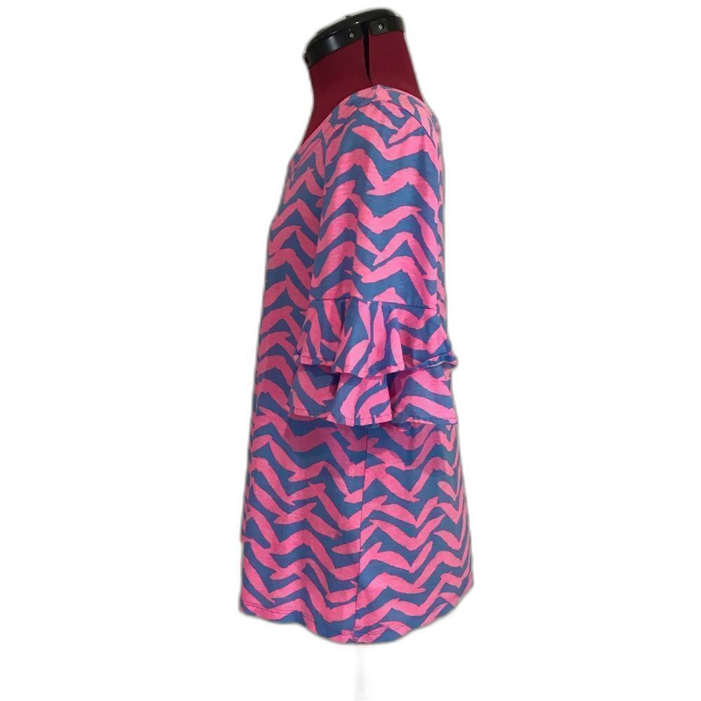 Lilly Pulitzer Lula Top Size Medium Pink & Blue Ruffle Sleeve Got Lucky Print - Picture 3 of 12